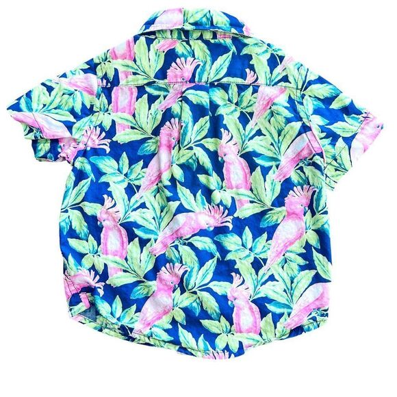 Janie and Jack Tropical Bird Pink Cockatoo Poplin Button Down Shirt Size 6-12M - Picture 4 of 4